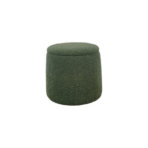JLA Home Chapel Hill - Round Storage Ottoman with Hidden Compartment, Bouclé Upholstery, Compact 20" Diameter Seat for Small Spaces Green CH101-0018