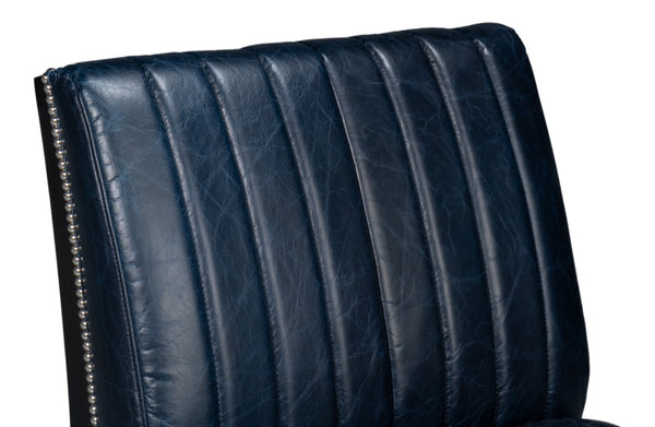 Sarreid Agave Leather Slipper Chair In Stunning Chateau Blue - Stylish Comfort For Any Modern Space Blue  54159