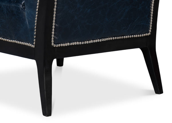 Sarreid Agave Leather Slipper Chair In Stunning Chateau Blue - Stylish Comfort For Any Modern Space Blue  54159