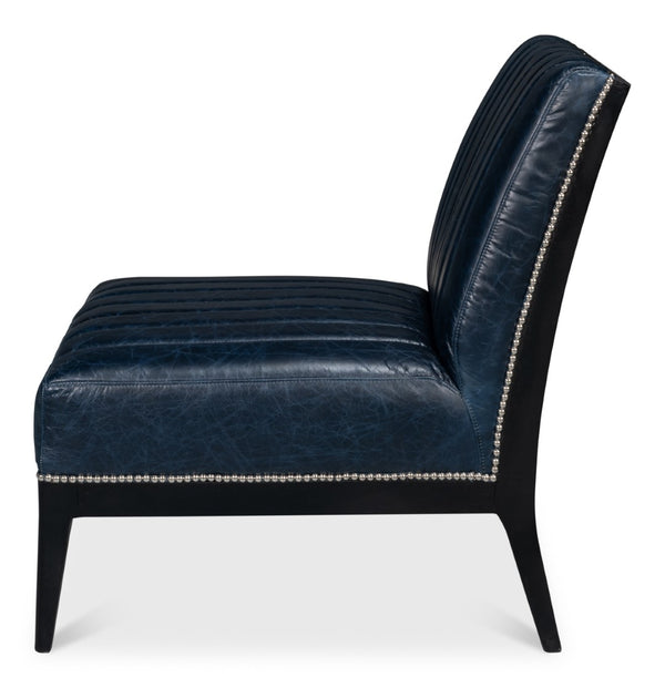 Sarreid Agave Leather Slipper Chair In Stunning Chateau Blue - Stylish Comfort For Any Modern Space Blue  54159
