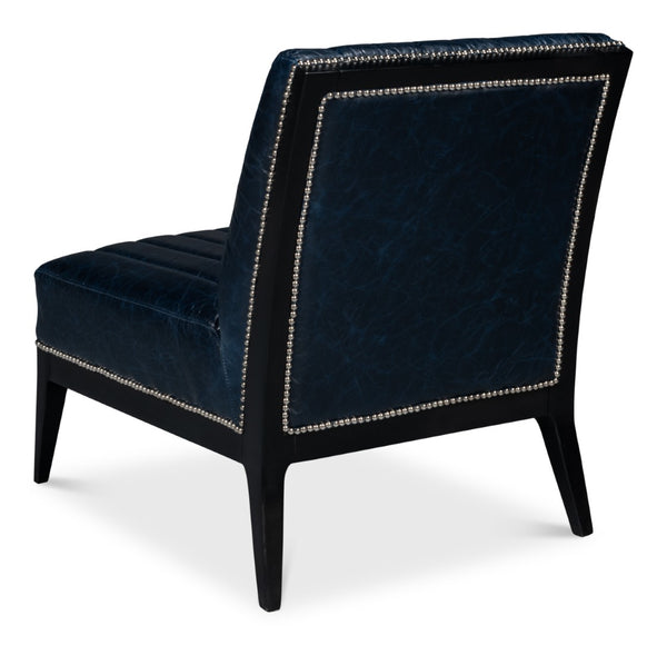 Sarreid Agave Leather Slipper Chair In Stunning Chateau Blue - Stylish Comfort For Any Modern Space Blue  54159