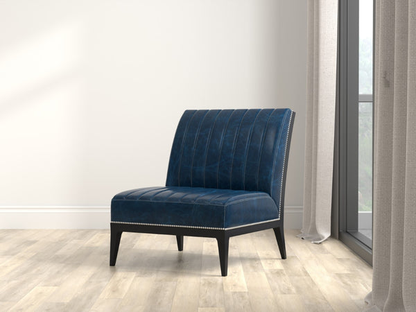 Sarreid Agave Leather Slipper Chair In Stunning Chateau Blue - Stylish Comfort For Any Modern Space Blue  54159