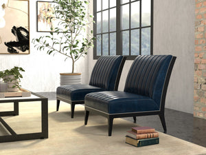 Sarreid Agave Leather Slipper Chair In Stunning Chateau Blue - Stylish Comfort For Any Modern Space Blue  54159
