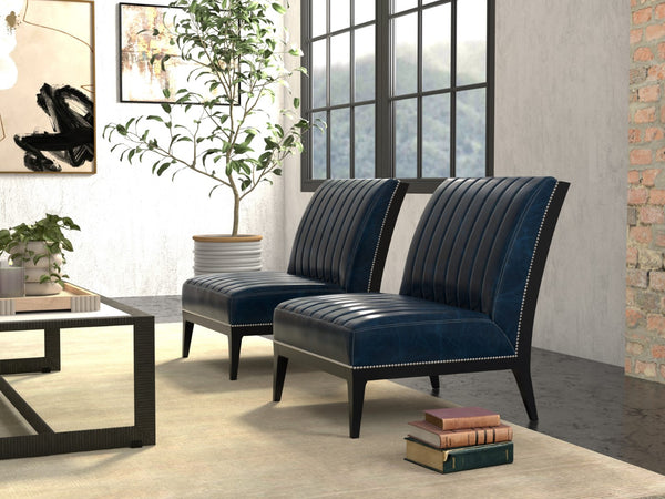 Sarreid Agave Leather Slipper Chair In Stunning Chateau Blue - Stylish Comfort For Any Modern Space Blue  54159