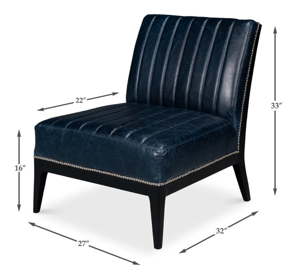 Sarreid Agave Leather Slipper Chair In Stunning Chateau Blue - Stylish Comfort For Any Modern Space Blue  54159