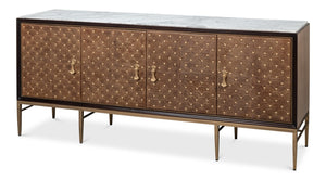 Sarreid Palisade Shagreen Credenza: Elegant Italian Marble Design With Wood, Metal, And Leather Accents Tan  54161