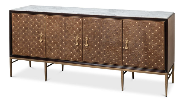Sarreid Palisade Shagreen Credenza: Elegant Italian Marble Design With Wood, Metal, And Leather Accents Tan  54161