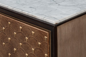 Sarreid Palisade Shagreen Credenza: Elegant Italian Marble Design With Wood, Metal, And Leather Accents Tan  54161