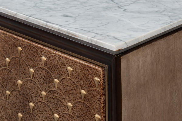 Sarreid Palisade Shagreen Credenza: Elegant Italian Marble Design With Wood, Metal, And Leather Accents Tan  54161