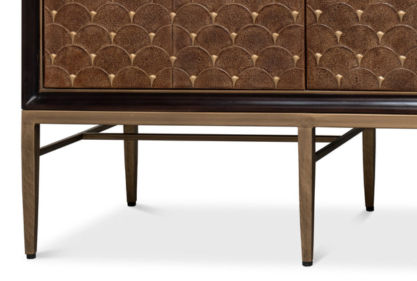 Sarreid Palisade Shagreen Credenza: Elegant Italian Marble Design With Wood, Metal, And Leather Accents Tan  54161