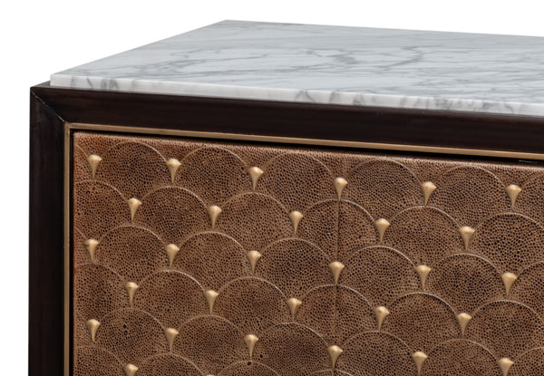 Sarreid Palisade Shagreen Credenza: Elegant Italian Marble Design With Wood, Metal, And Leather Accents Tan  54161