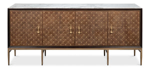 Sarreid Palisade Shagreen Credenza: Elegant Italian Marble Design With Wood, Metal, And Leather Accents Tan  54161
