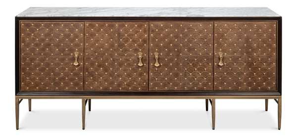 Sarreid Palisade Shagreen Credenza: Elegant Italian Marble Design With Wood, Metal, And Leather Accents Tan  54161