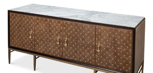 Sarreid Palisade Shagreen Credenza: Elegant Italian Marble Design With Wood, Metal, And Leather Accents Tan  54161