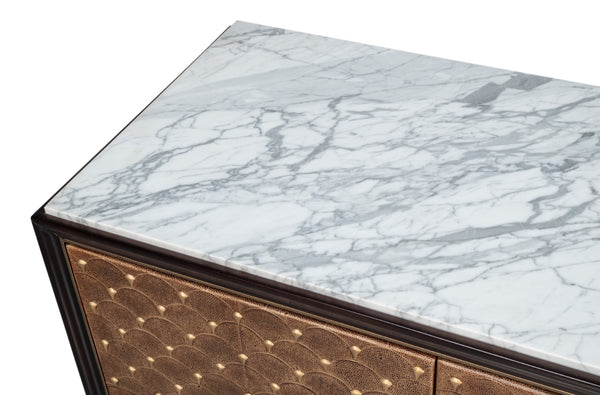Sarreid Palisade Shagreen Credenza: Elegant Italian Marble Design With Wood, Metal, And Leather Accents Tan  54161