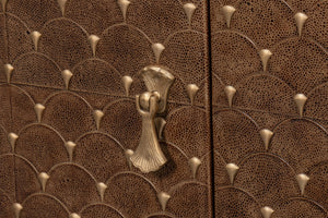 Sarreid Palisade Shagreen Credenza: Elegant Italian Marble Design With Wood, Metal, And Leather Accents Tan  54161