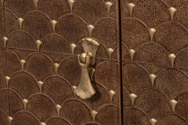 Sarreid Palisade Shagreen Credenza: Elegant Italian Marble Design With Wood, Metal, And Leather Accents Tan  54161