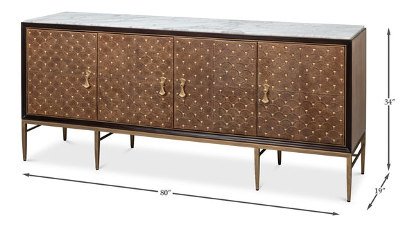Sarreid Palisade Shagreen Credenza: Elegant Italian Marble Design With Wood, Metal, And Leather Accents Tan  54161