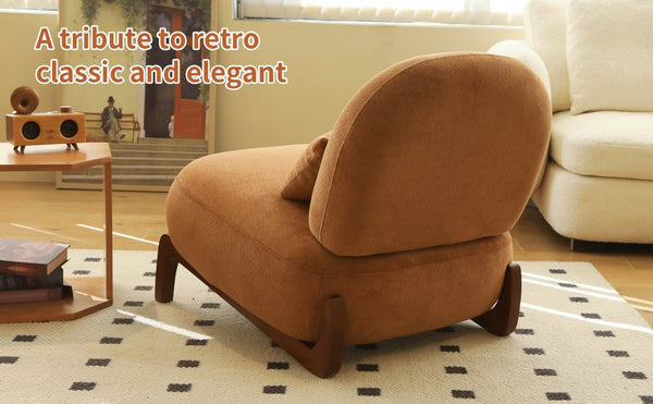 English Elm Cute Barrel Velvet Accent Chair Armless Solid Wood Legs Cozy Reading Nook Seat Caramel W2105P412977