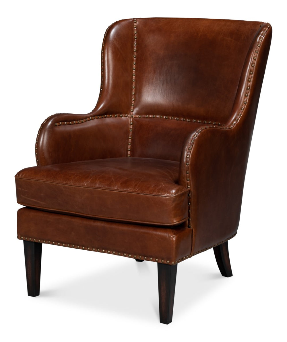 Sarreid Whitney Distilled Brown Leather Chair - Luxurious Comfort & Elegant Design For Your Living Space Brown  54165
