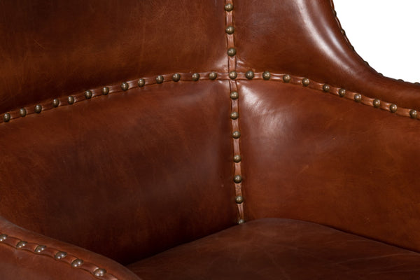 Sarreid Whitney Distilled Brown Leather Chair - Luxurious Comfort & Elegant Design For Your Living Space Brown  54165