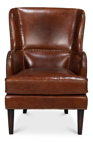 Sarreid Whitney Distilled Brown Leather Chair - Luxurious Comfort & Elegant Design For Your Living Space Brown  54165
