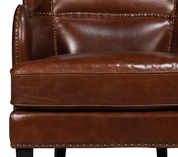 Sarreid Whitney Distilled Brown Leather Chair - Luxurious Comfort & Elegant Design For Your Living Space Brown  54165