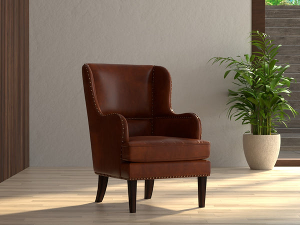 Sarreid Whitney Distilled Brown Leather Chair - Luxurious Comfort & Elegant Design For Your Living Space Brown  54165