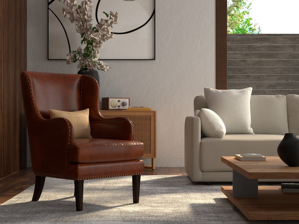 Sarreid Whitney Distilled Brown Leather Chair - Luxurious Comfort & Elegant Design For Your Living Space Brown  54165