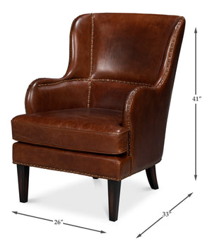 Sarreid Whitney Distilled Brown Leather Chair - Luxurious Comfort & Elegant Design For Your Living Space Brown  54165