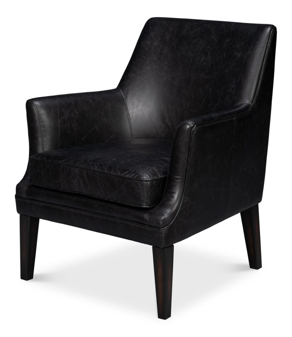 Sarreid Royalton Distilled Leather Chair In Ebony Black - Luxurious Comfort & Timeless Elegance For Your Home Black  54166