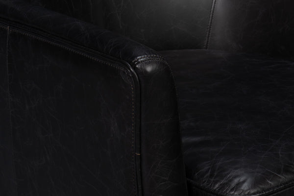 Sarreid Royalton Distilled Leather Chair In Ebony Black - Luxurious Comfort & Timeless Elegance For Your Home Black  54166
