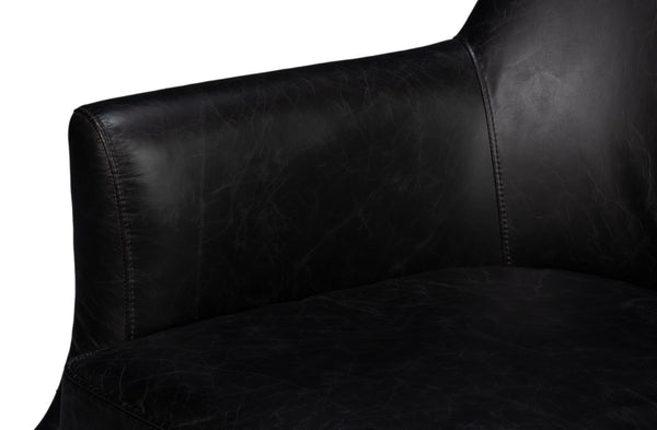 Sarreid Royalton Distilled Leather Chair In Ebony Black - Luxurious Comfort & Timeless Elegance For Your Home Black  54166