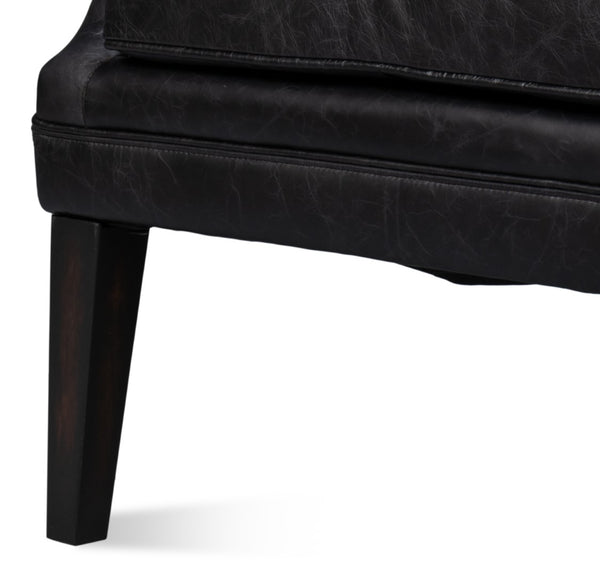 Sarreid Royalton Distilled Leather Chair In Ebony Black - Luxurious Comfort & Timeless Elegance For Your Home Black  54166