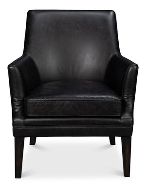 Sarreid Royalton Distilled Leather Chair In Ebony Black - Luxurious Comfort & Timeless Elegance For Your Home Black  54166