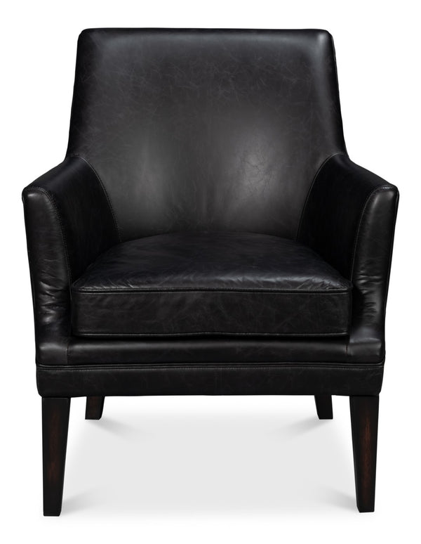 Sarreid Royalton Distilled Leather Chair In Ebony Black - Luxurious Comfort & Timeless Elegance For Your Home Black  54166