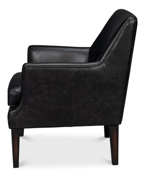 Sarreid Royalton Distilled Leather Chair In Ebony Black - Luxurious Comfort & Timeless Elegance For Your Home Black  54166