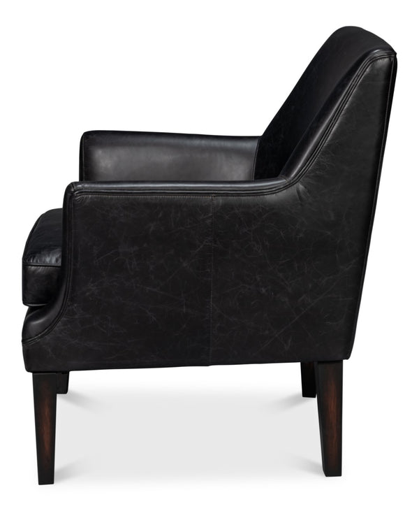 Sarreid Royalton Distilled Leather Chair In Ebony Black - Luxurious Comfort & Timeless Elegance For Your Home Black  54166