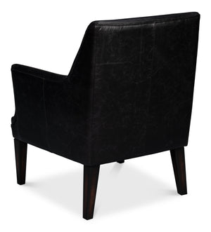 Sarreid Royalton Distilled Leather Chair In Ebony Black - Luxurious Comfort & Timeless Elegance For Your Home Black  54166