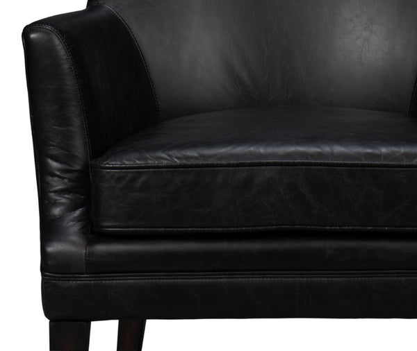 Sarreid Royalton Distilled Leather Chair In Ebony Black - Luxurious Comfort & Timeless Elegance For Your Home Black  54166