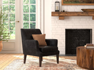 Sarreid Royalton Distilled Leather Chair In Ebony Black - Luxurious Comfort & Timeless Elegance For Your Home Black  54166