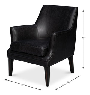 Sarreid Royalton Distilled Leather Chair In Ebony Black - Luxurious Comfort & Timeless Elegance For Your Home Black  54166