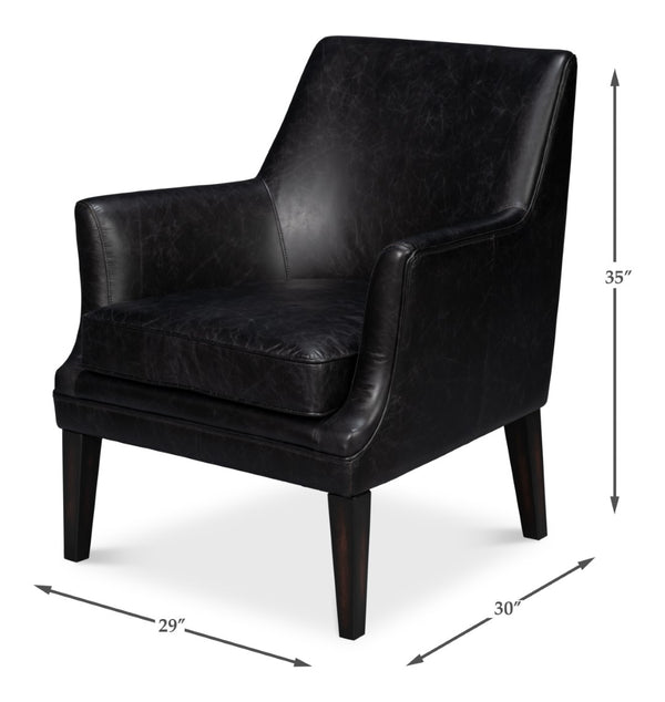 Sarreid Royalton Distilled Leather Chair In Ebony Black - Luxurious Comfort & Timeless Elegance For Your Home Black  54166