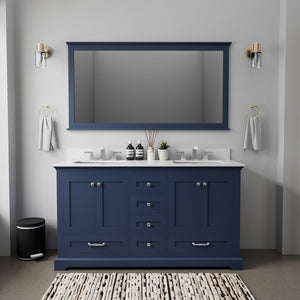 English Elm Navy Double Bath Vanity 60" W x 22" D with Cultured Marble Top, Chrome Faucet, 58" Mirror, Durable Finish B2731S01011