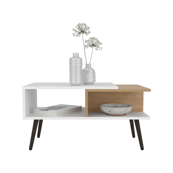 English Elm Vowinckel White & Light Pine Coffee Table with Open Shelves, Engineered Wood, Stylish Storage B092P269944