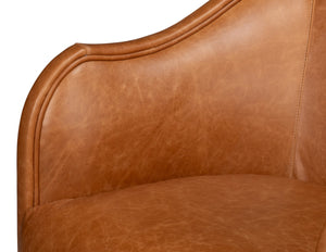 Sarreid Braxton Leather Swivel Chair In Columbia Brown - Stylish Comfort With Elegant Wood Accents Brown  54168