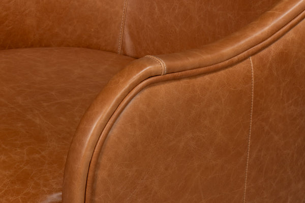 Sarreid Braxton Leather Swivel Chair In Columbia Brown - Stylish Comfort With Elegant Wood Accents Brown  54168