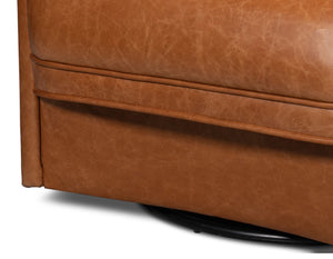 Sarreid Braxton Leather Swivel Chair In Columbia Brown - Stylish Comfort With Elegant Wood Accents Brown  54168