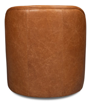 Sarreid Braxton Leather Swivel Chair In Columbia Brown - Stylish Comfort With Elegant Wood Accents Brown  54168