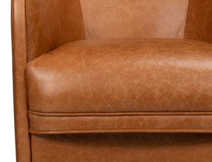 Sarreid Braxton Leather Swivel Chair In Columbia Brown - Stylish Comfort With Elegant Wood Accents Brown  54168